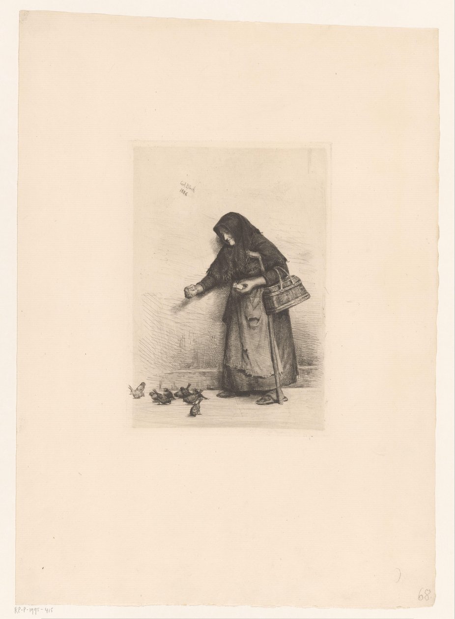 Mulher alimenta aves de Carl Bloch