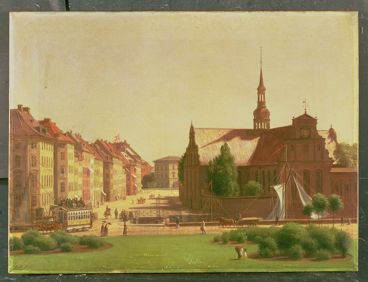 A Praça do Palácio e Holmens Kirke, de uma janela no Castelo Christiansborg, em Copenhague, 1866 de Carl Christian Constantin Hansen