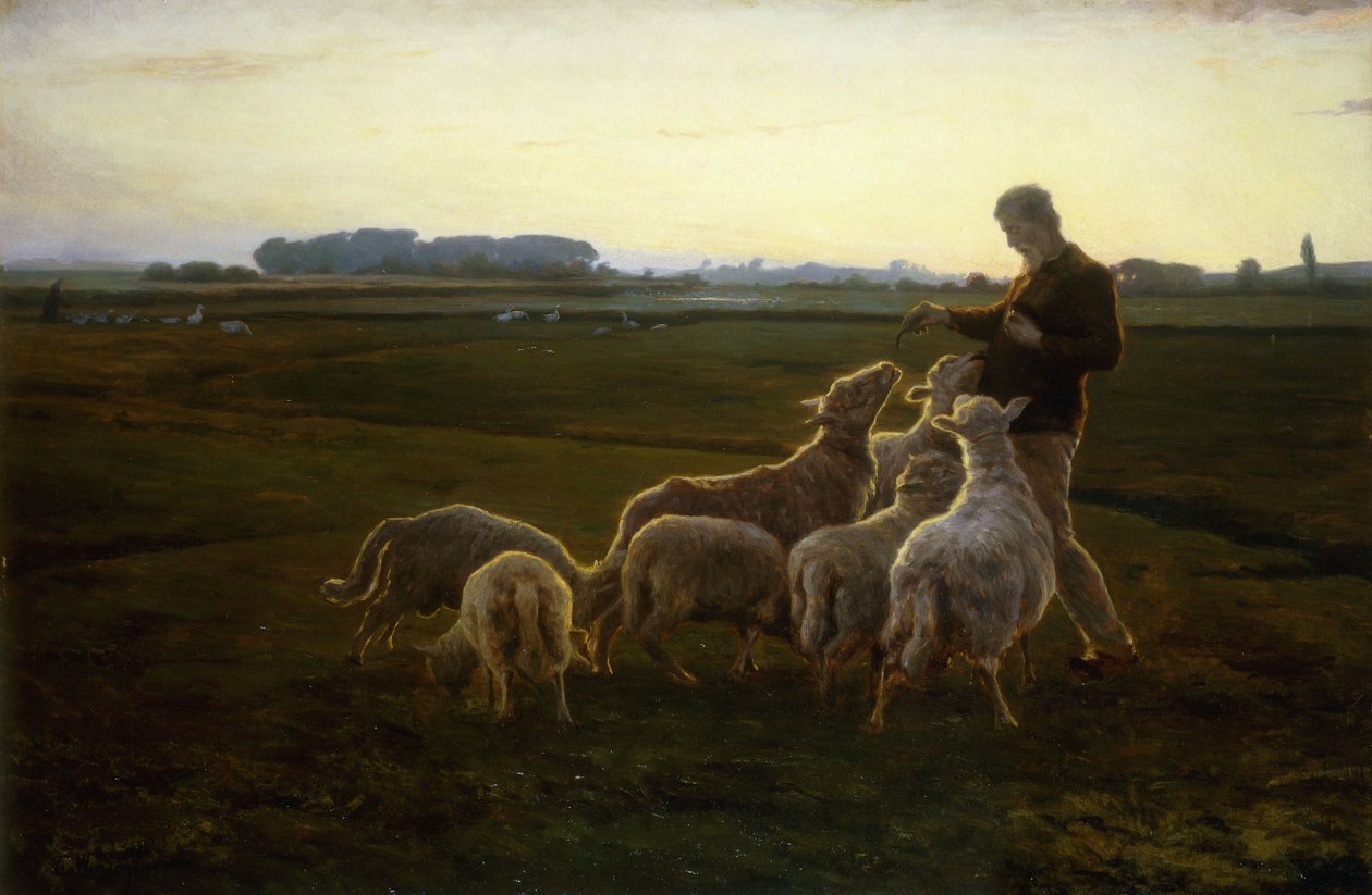 Um pastor e suas ovelhas com gansos além, 1896 de Carl Christian Ferdinand Wentorf