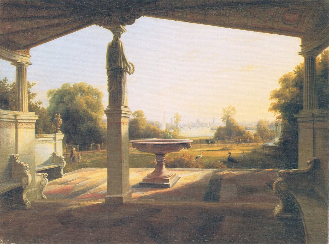 vista do parque do príncipe Carl de Glienicke para Potsdam de Carl Daniel Freydanck