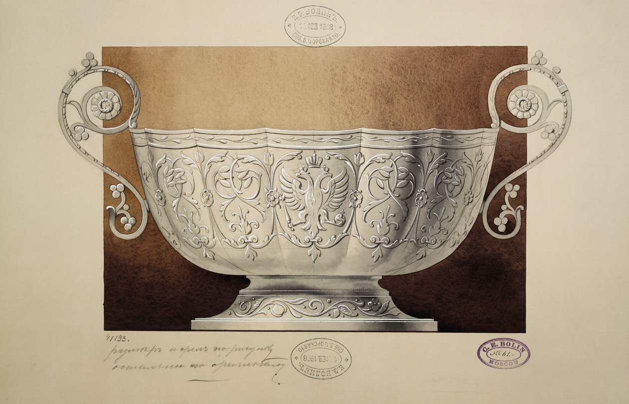 Projeto de uma tigela decorada com a águia de duas cabeças. Série O Dote da Grã-Princesa Maria de Carl Edvard Bolin company