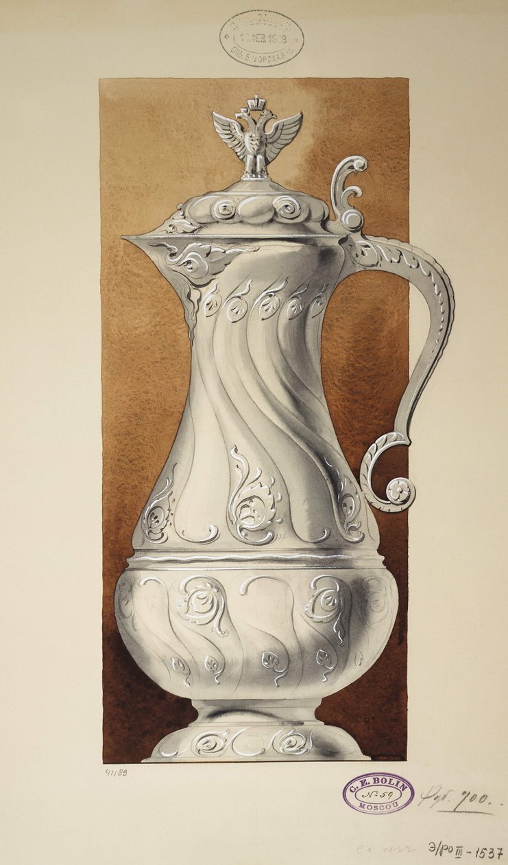 Projeto de um jarro de vinho. Série O Dote da Grã-Princesa Maria Pavlovna, 1907-1908 de Carl Edvard Bolin company