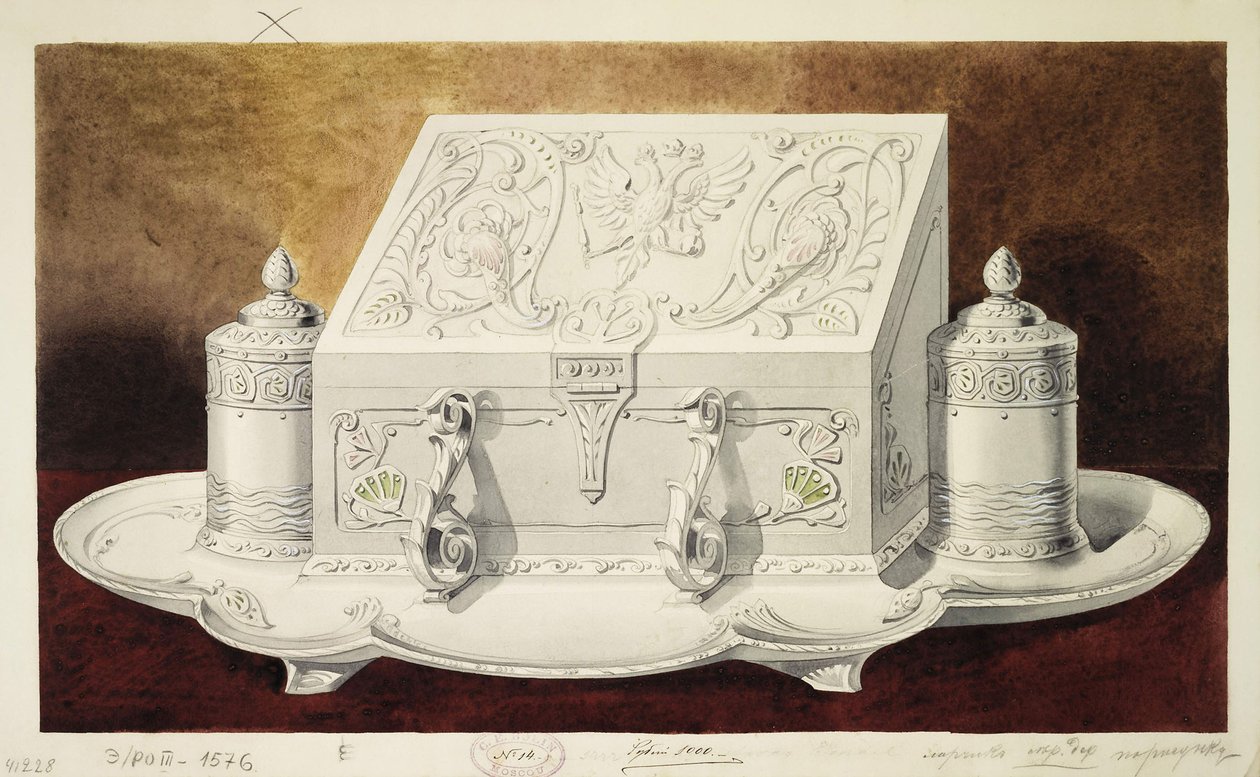 Design de um Inkstand em forma de caixão. Série O Dote da Grã-Princesa Maria Pavlovna, 1 de Carl Edvard Bolin company