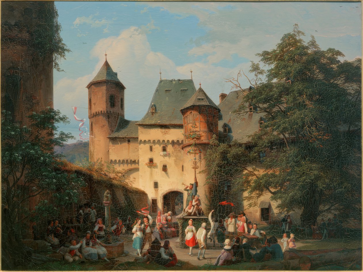 Cena do festival no pátio de um castelo de Carl Engel von Rabenau