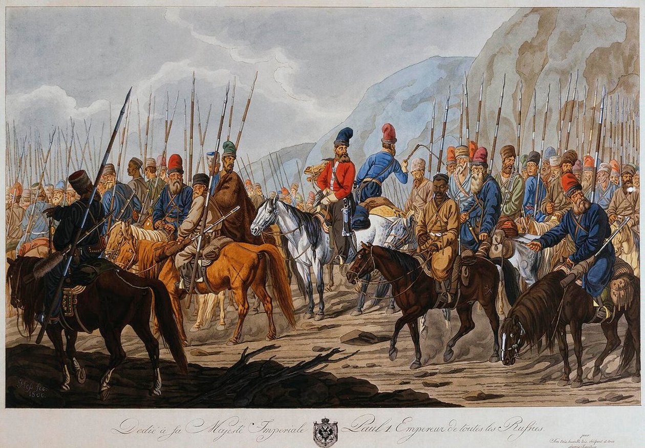 Cossacos russos em março de 1800. de Carl Ernst Christoph Hess