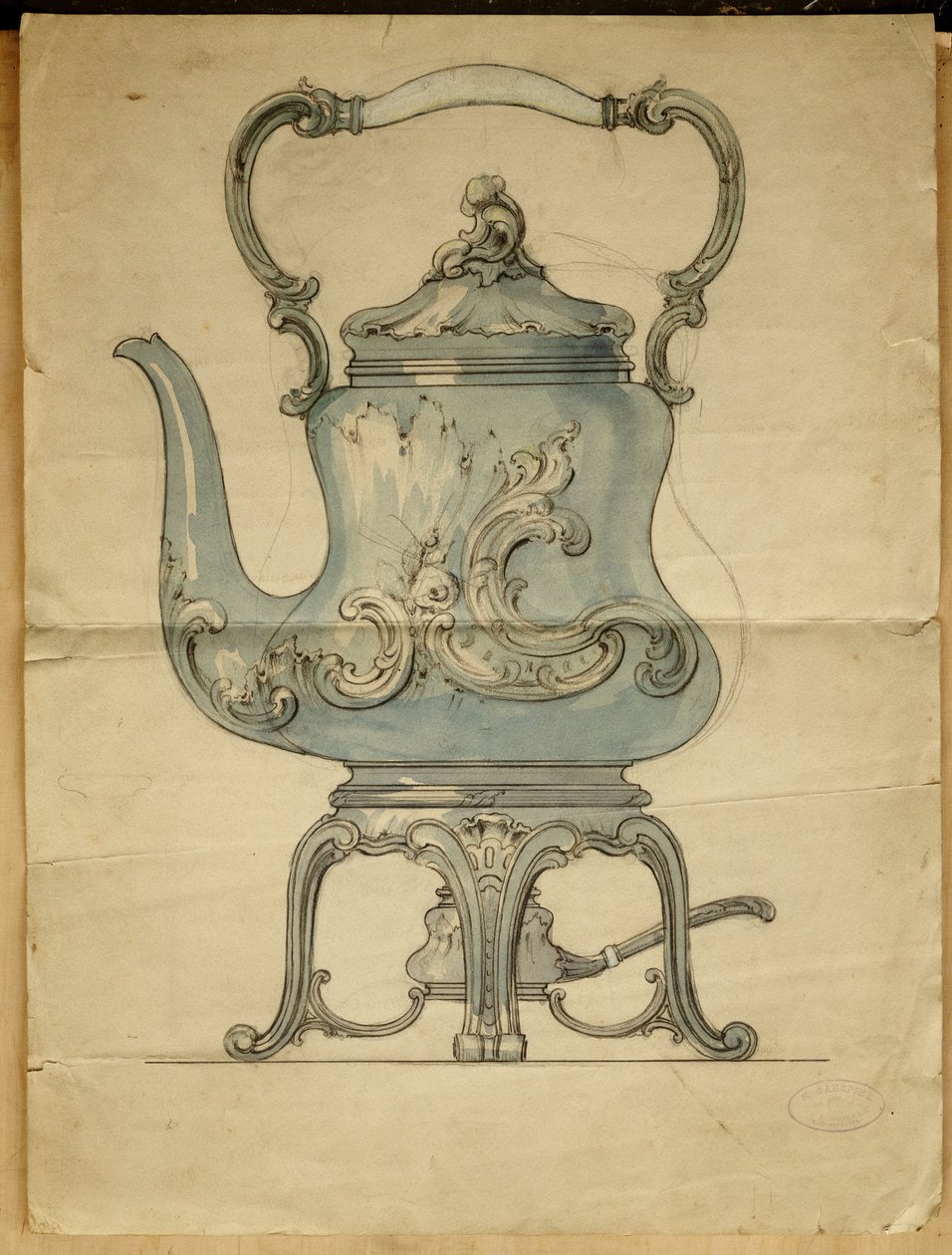 Uma chaleira e suporte de prata em forma, House of Carl Faberge de Carl Fabergé