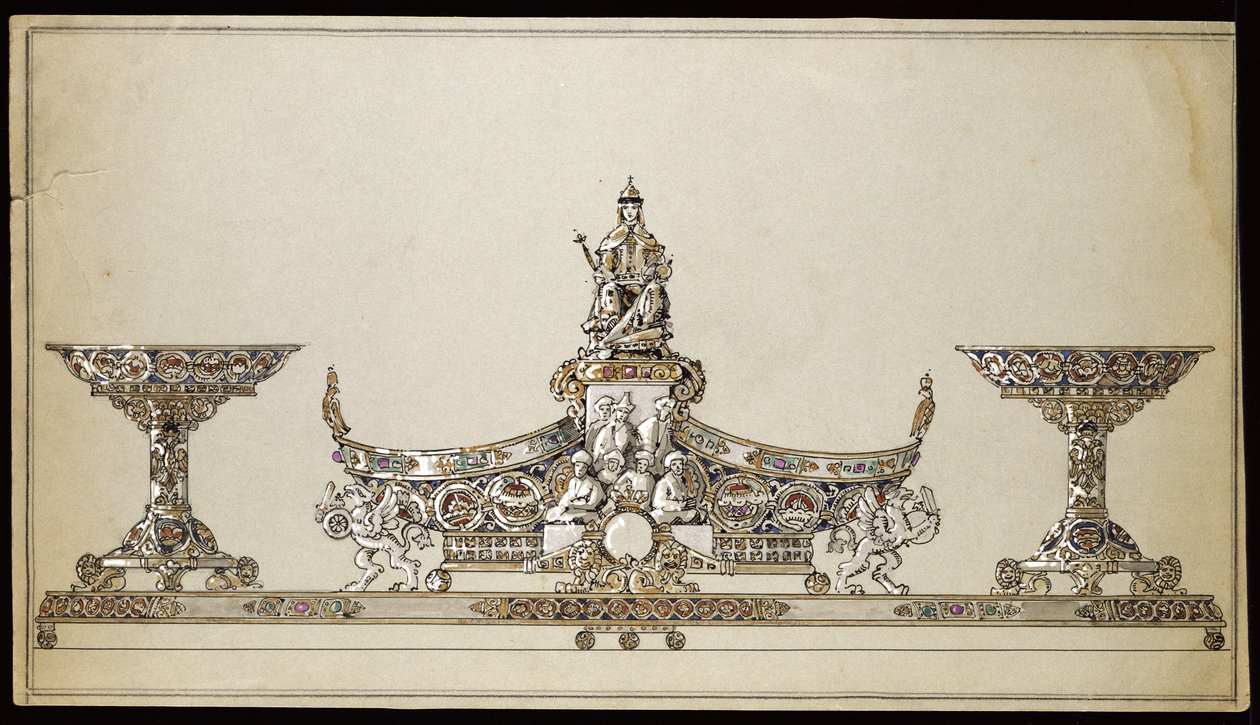 Desenho de uma cesta oval de prata, House of Carl Faberge de Carl Fabergé