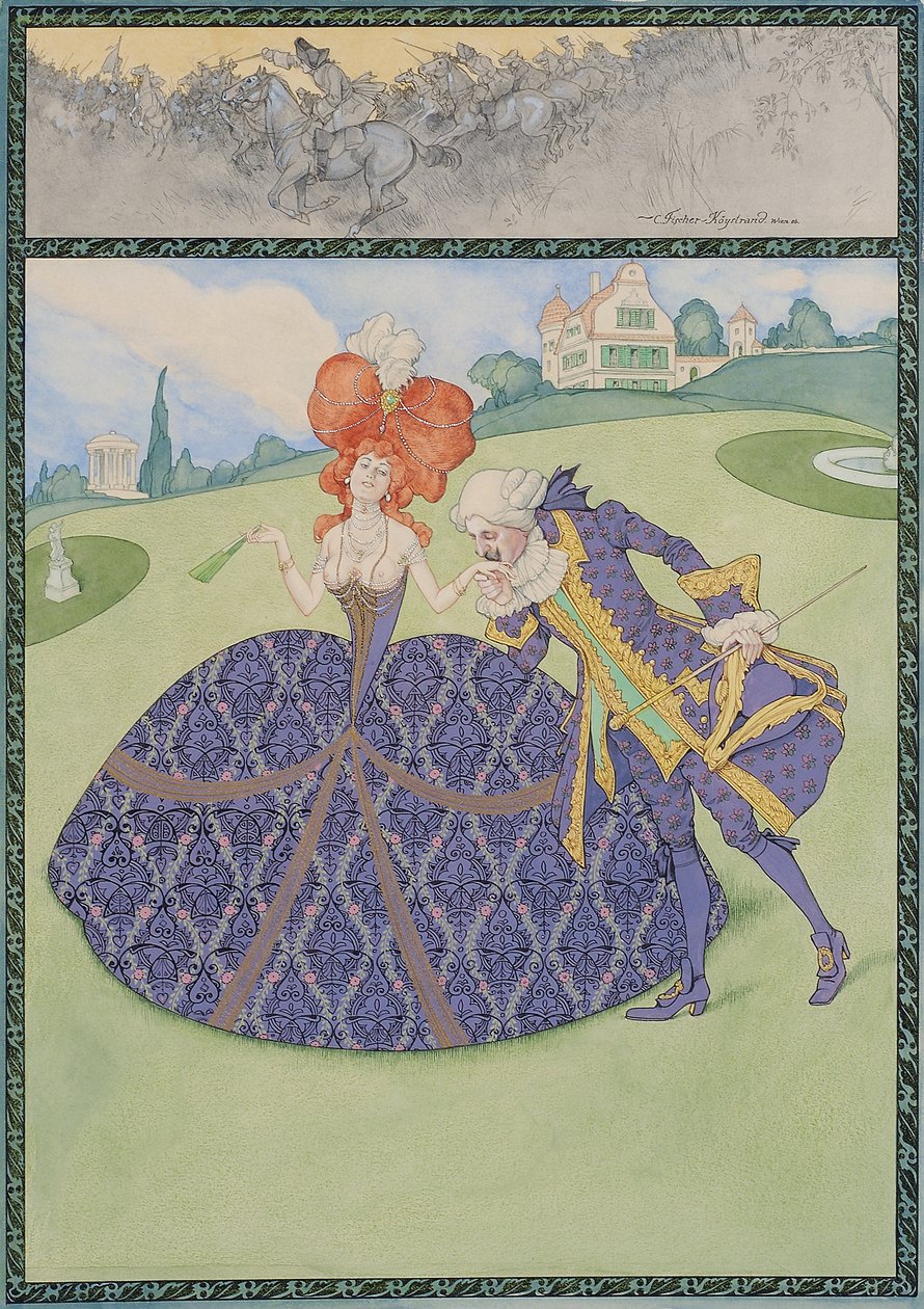 Elegantes Paar im Garten ("Servir o Rei - servir as damas") de Carl Fischer Köystrand
