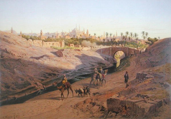 Uma vista do Cairo do norte com a Mesquita Branca, uma das 24 ilustrações produzidas por G.W. Seitz, impresso c.1873 (cor litho) de Carl Friedrich Heinrich (after) Werner