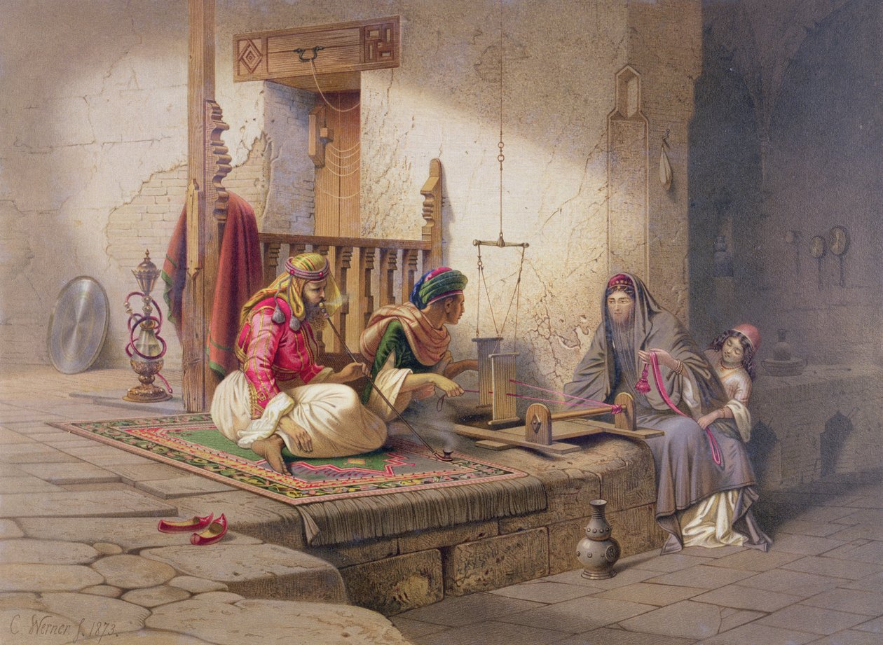 Um tecelão em Esna, uma das 24 ilustrações produzidas por GW Seitz, impresso c.1873 de Carl Friedrich Heinrich Werner