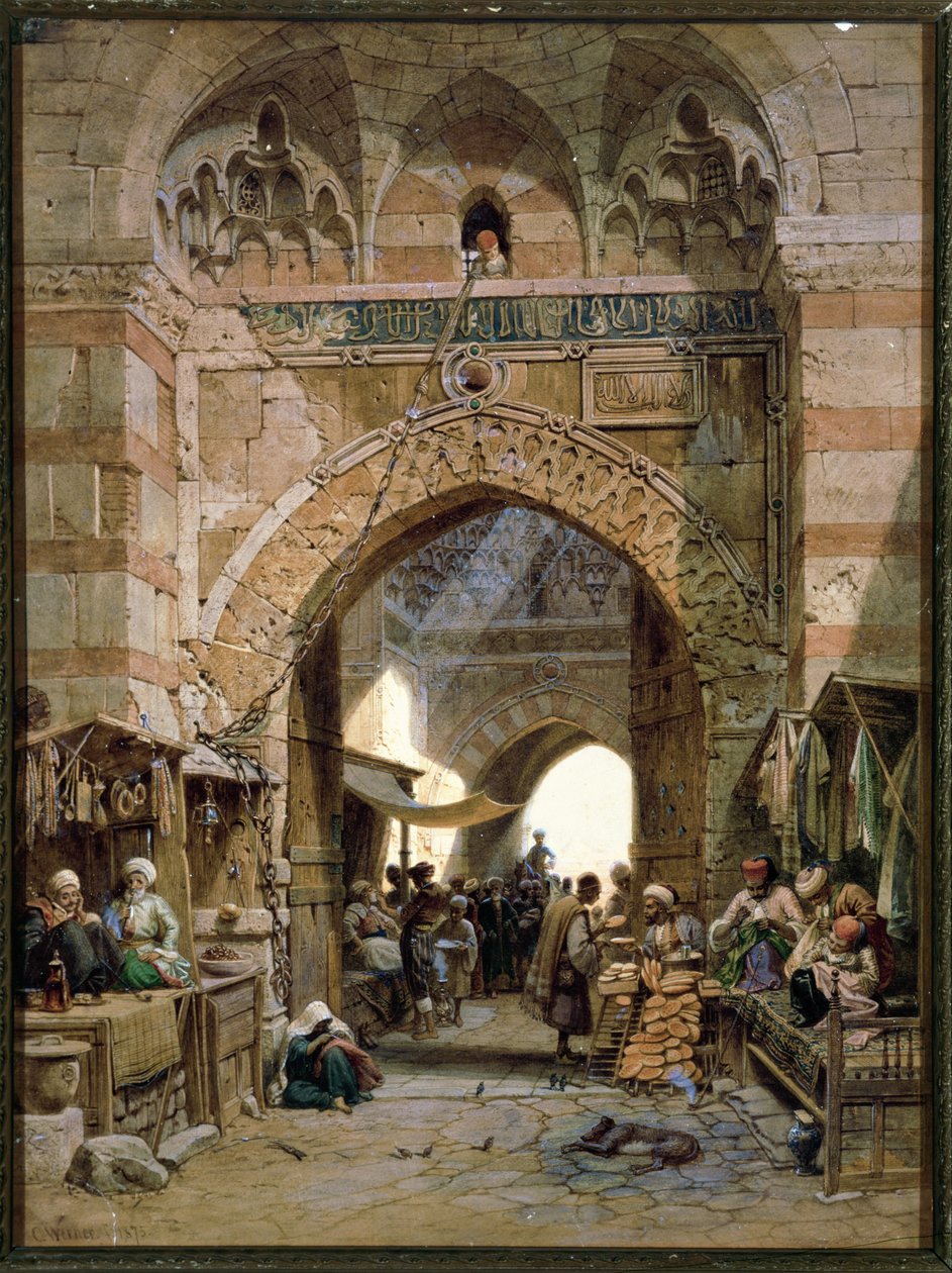 Cena do Bazar, 1875 (wc no papel) de Carl Friedrich Heinrich Werner