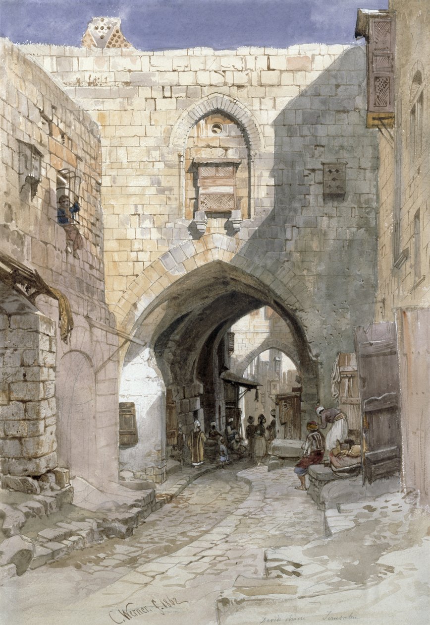 David&39;s Strasse, Jerusalém, 1862 de Carl Friedrich Heinrich Werner