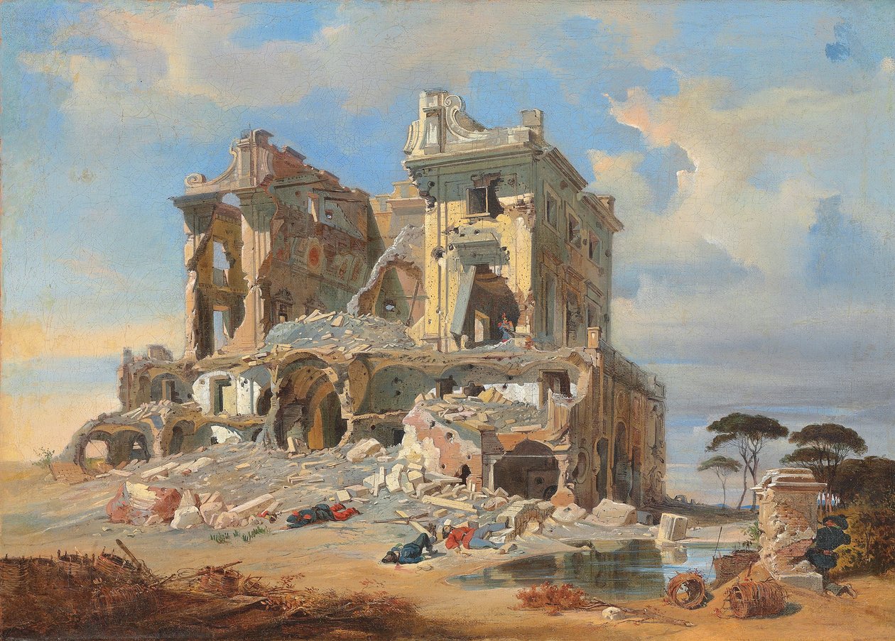 A Batalha do Casino dei Quattro Venti durante o cerco de Roma, 1849 de Carl Friedrich Heinrich Werner