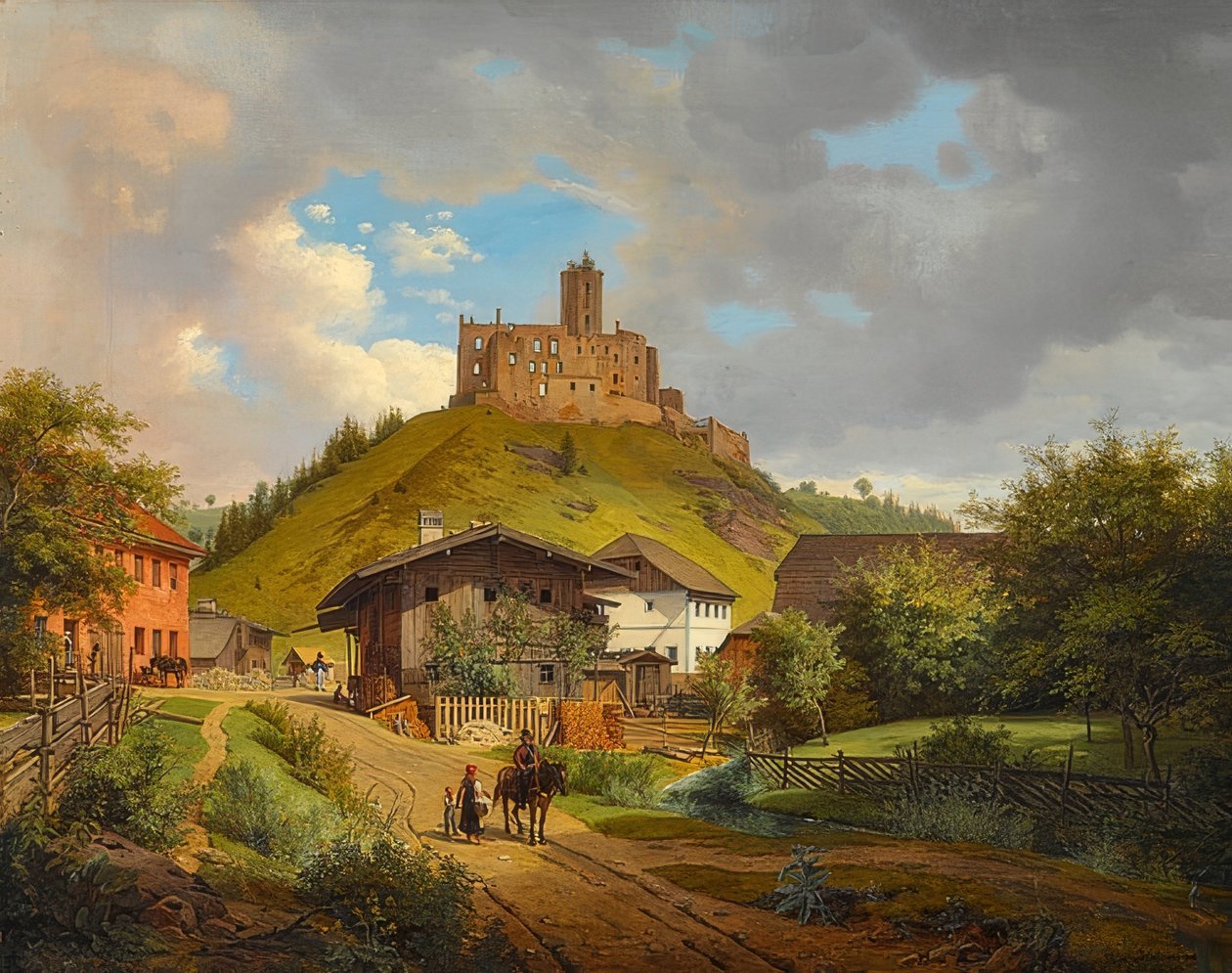 Ruínas do castelo de Hilgartsberg e vista de Hofmark no Danúbio. 1829 de Carl Friedrich Heinzmann