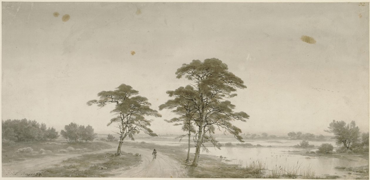 Paisagem plana com caminhante de Carl Friedrich Lessing