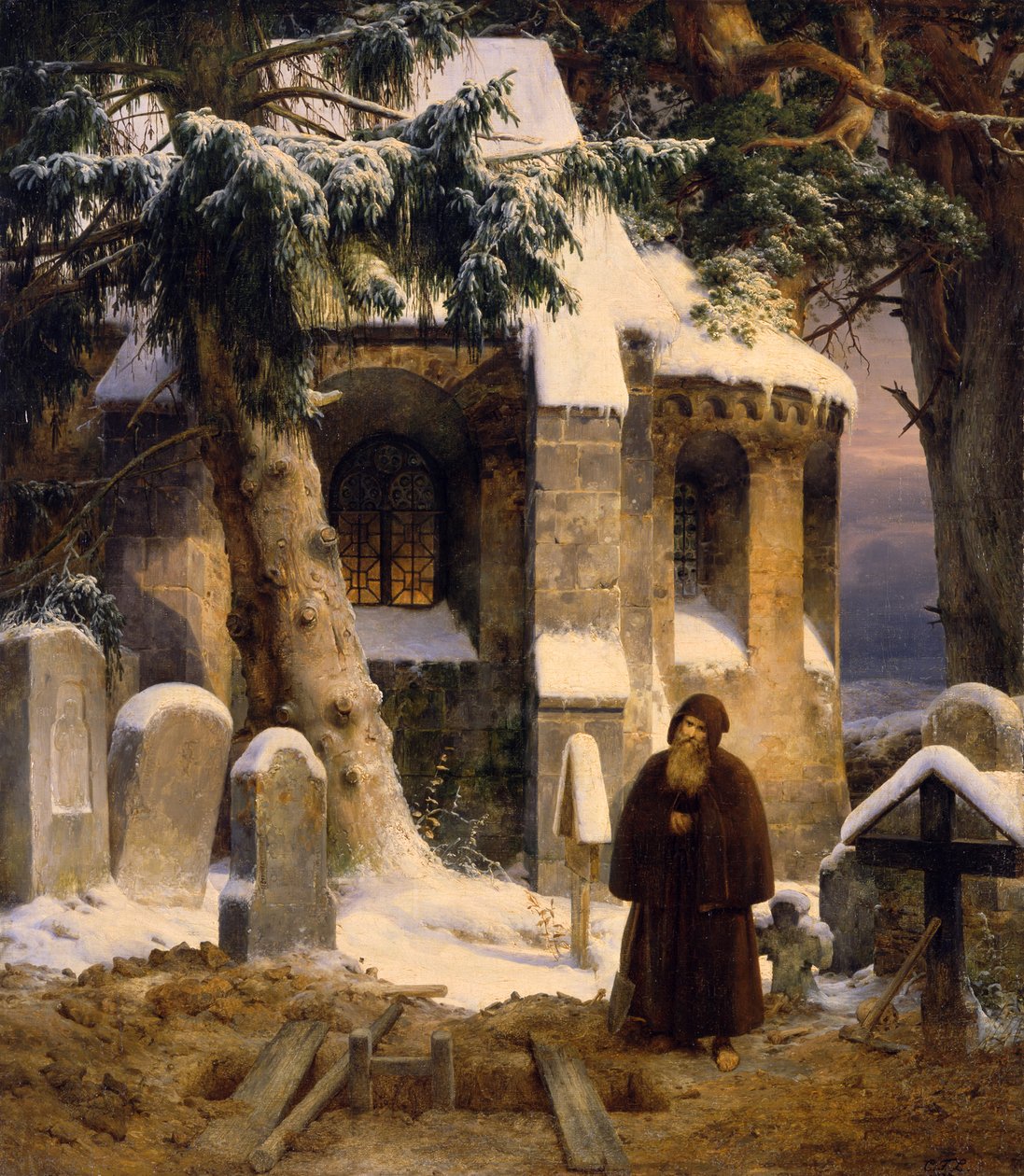 Cemitério de mosteiro na neve de Carl Friedrich Lessing