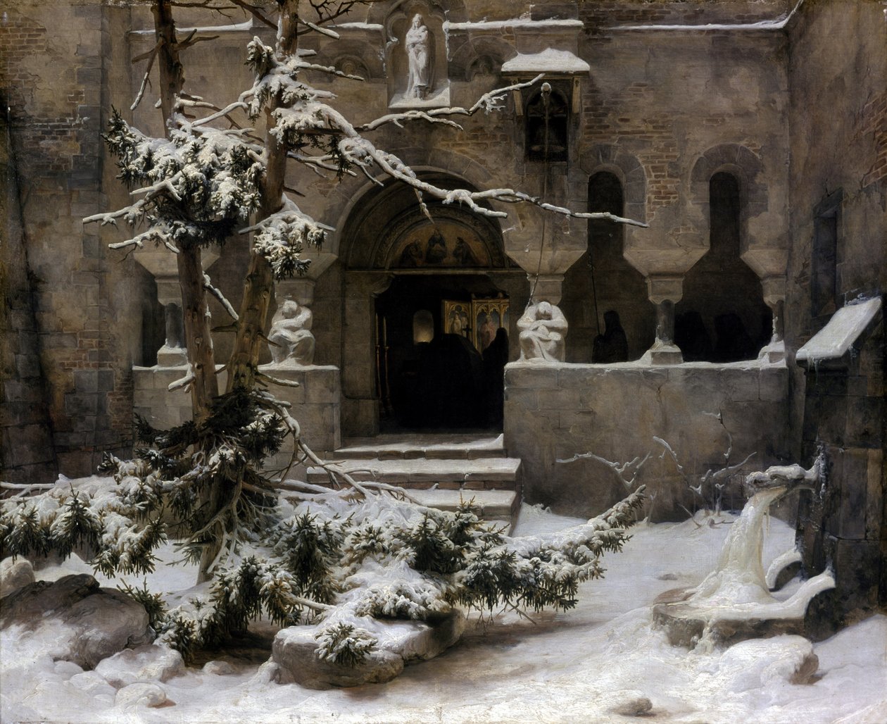 Jardim do mosteiro na neve de Carl Friedrich Lessing