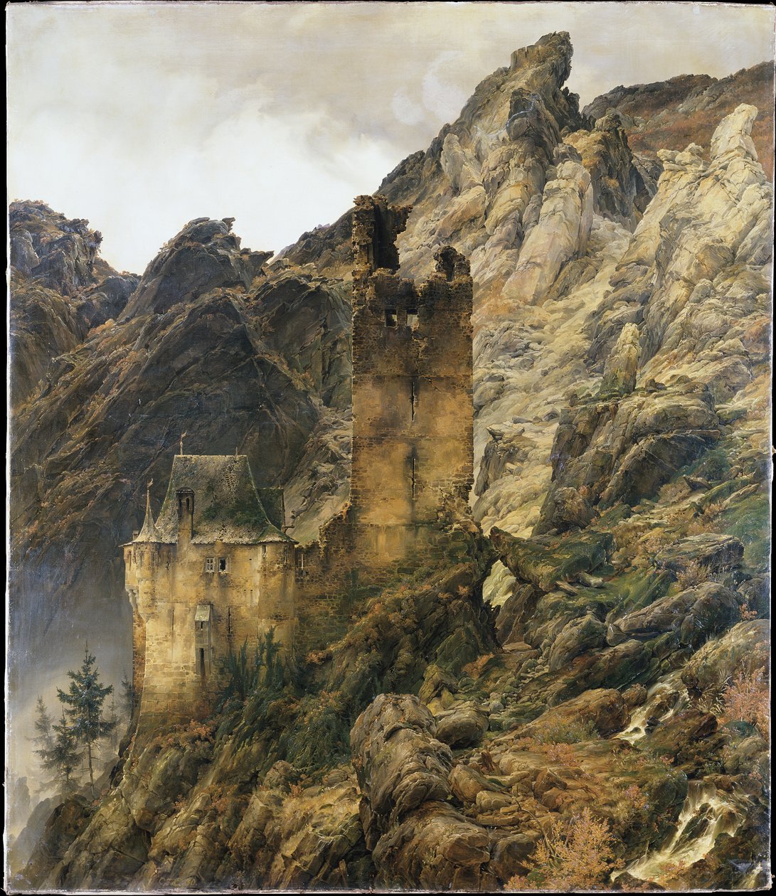 Paisagem rochosa: desfiladeiro com ruínas de Carl Friedrich Lessing
