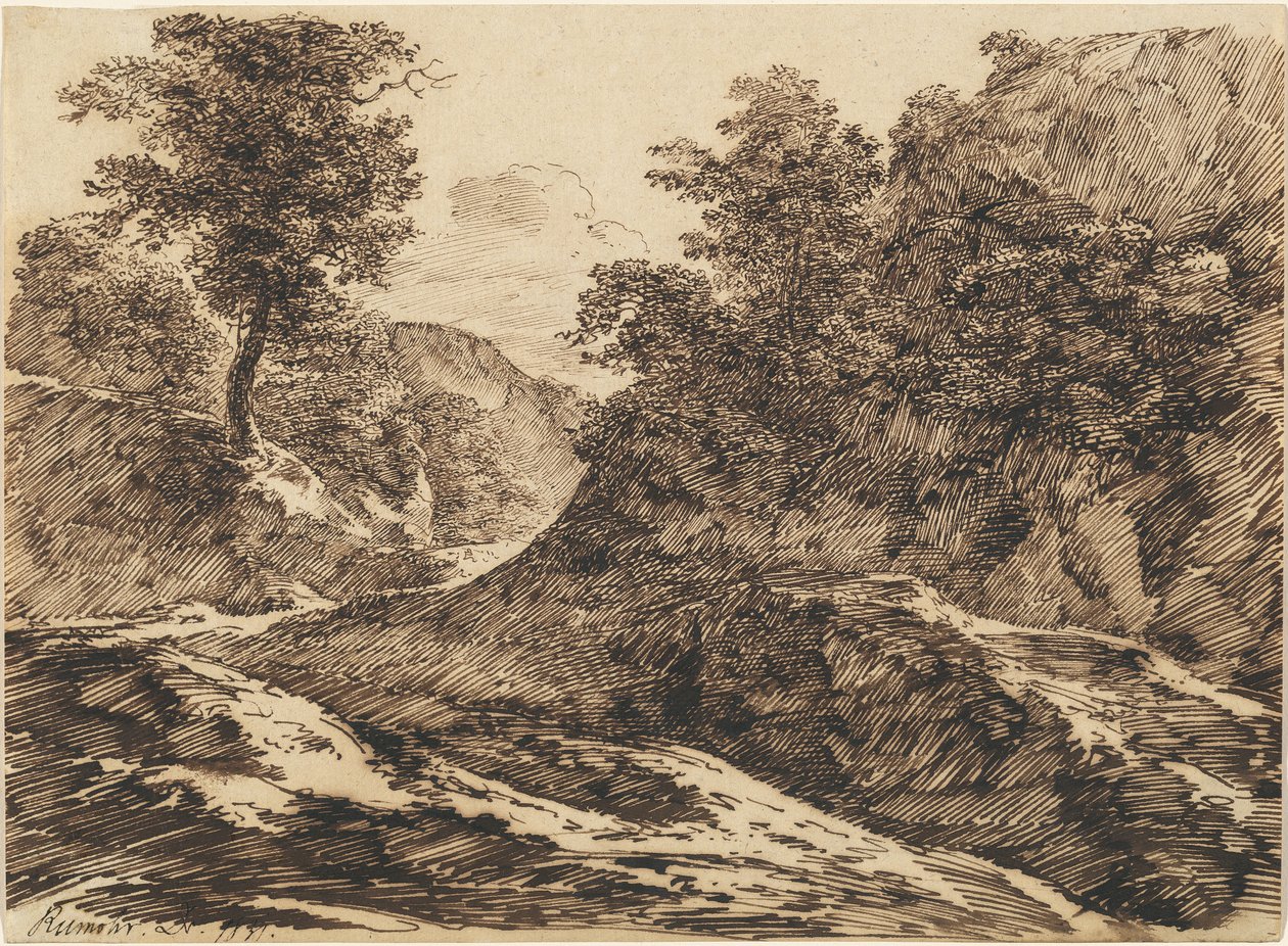 Um caminho através de uma paisagem montanhosa de Carl Friedrich Ludwig Felix von Rumohr