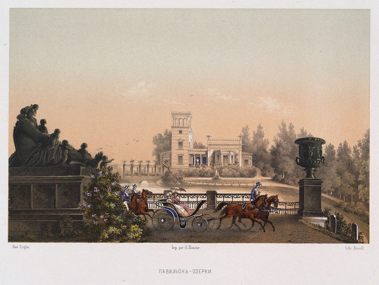 O Pavilhão Rosa Pavilhão Ozerki no Parque Peterhof, 1853. de Carl Friedrich Ziegler von Schaffhausen