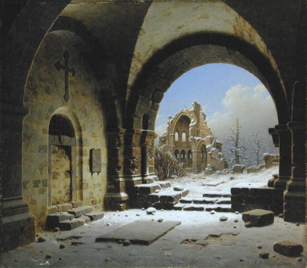 Ruínas do Cloister no Inverno de Carl Georg Adolph Hasenpflug