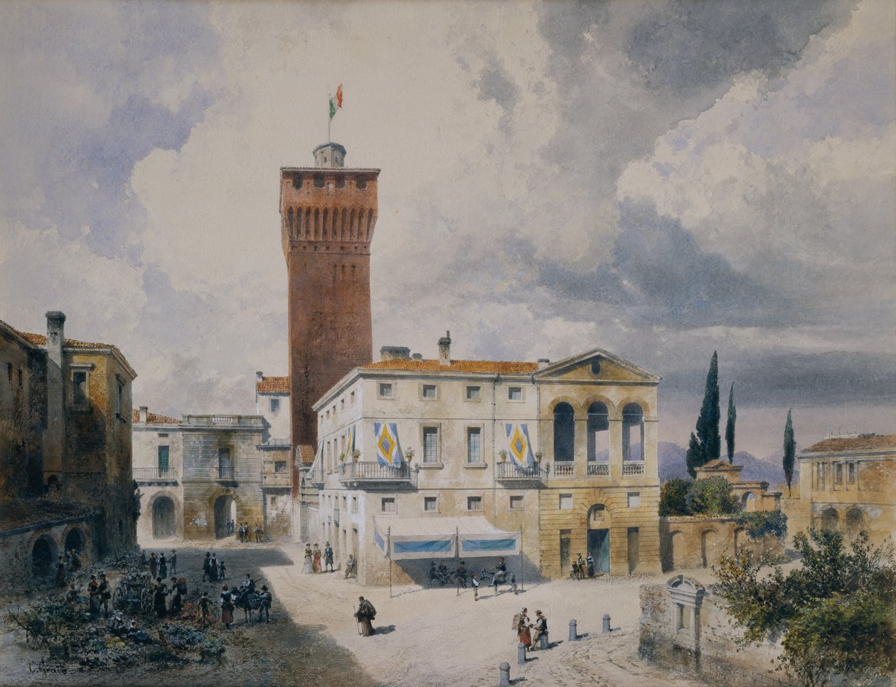 Mercado em Piacenza de Carl Georg Anton Graeb