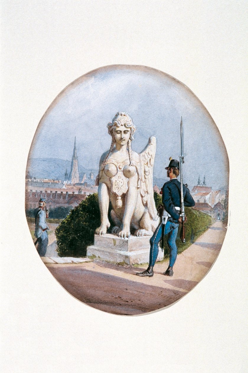 Um soldado de infantaria em serviço de sentinela em frente ao Belvedere Superior de Carl Goebel d. J.