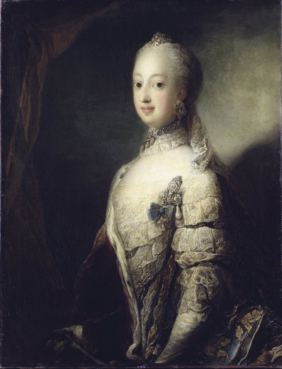 Sophie Madeleine de Danemark, reine de Suede et de Finlande - Retrato de Sophia Magdalena da Dinamarca (1746-1813), rainha da Suécia, de Pilo, Carl Gustaf (1711-1793). Óleo sobre tela de Carl Gustaf Pilo