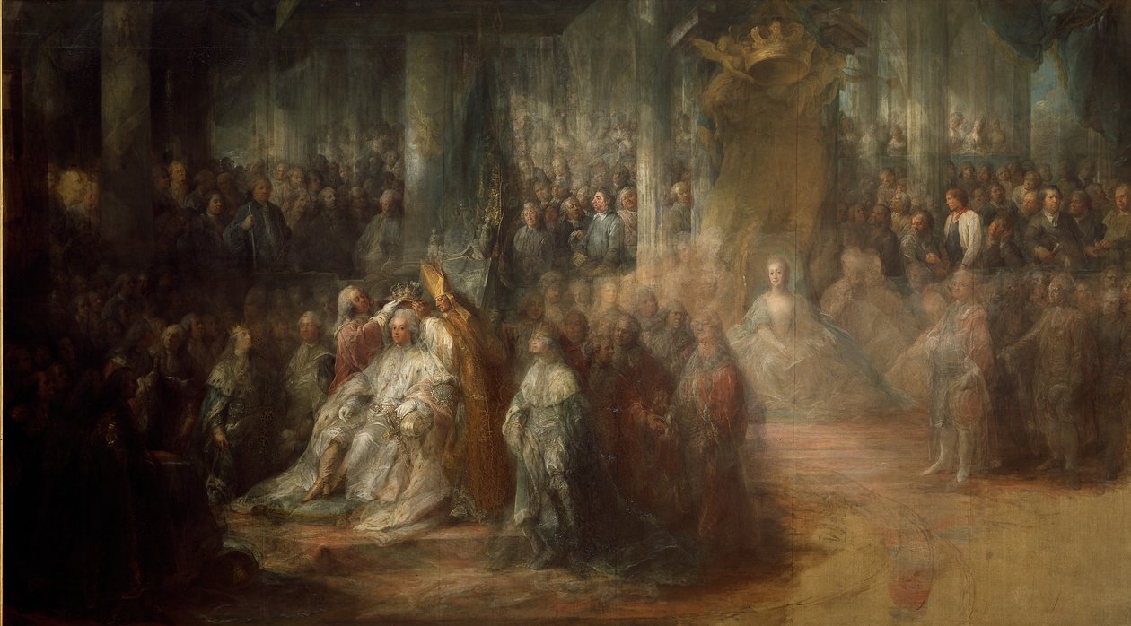 A coroação do rei Gustav III da Suécia (1746-92) de Carl Gustaf Pilo