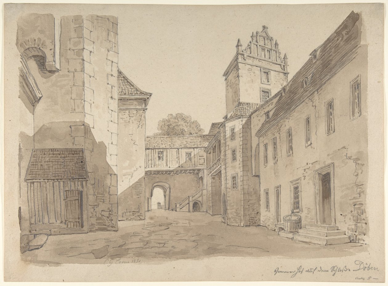 Vista do pátio do castelo em Döben de Carl Gustav Carus