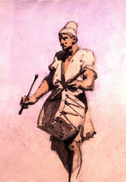 Um Baterista na Procissão de Casamento, Cairo (aguarela sobre papel) de Carl Haag