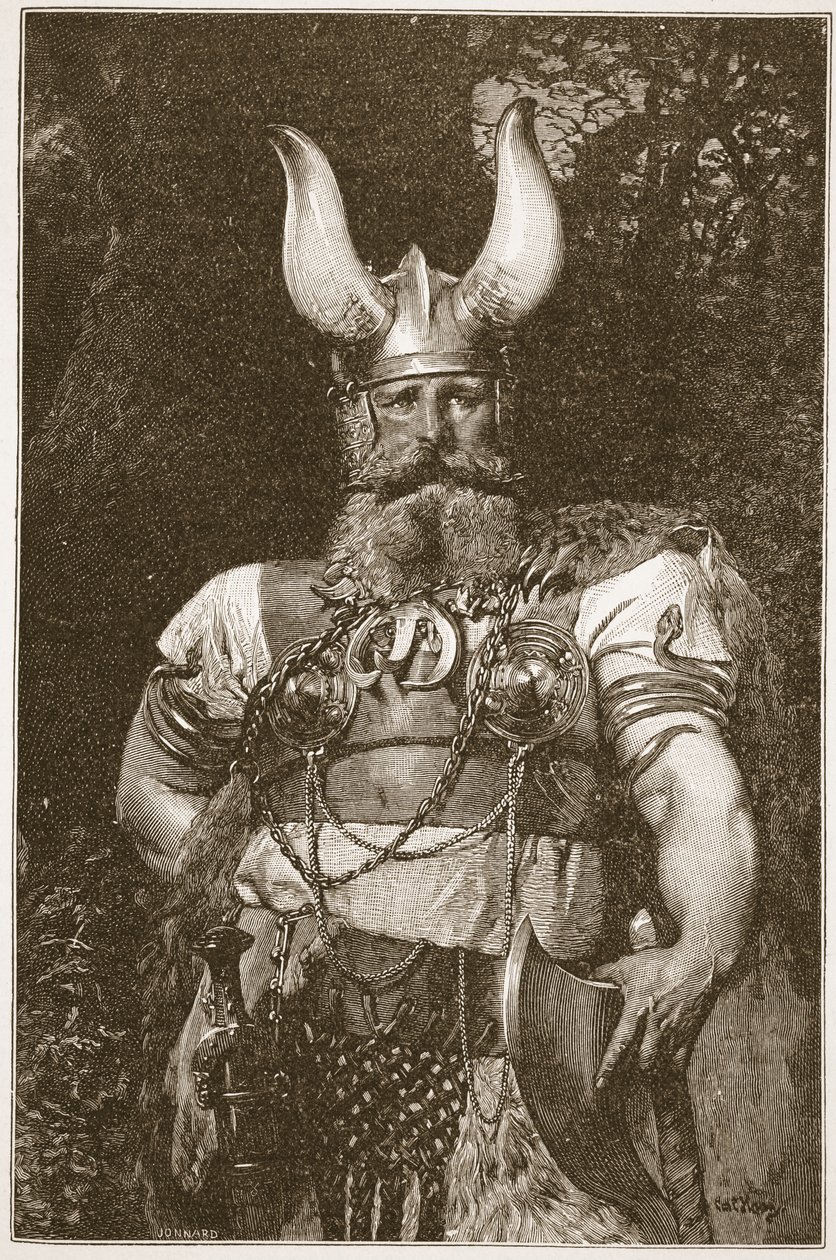 Um chefe Viking, ilustração de "A Igreja da Inglaterra: uma história para o povo" por HDM Spence-Jones, pub. c.1910 (foto sépia) de Carl Haag
