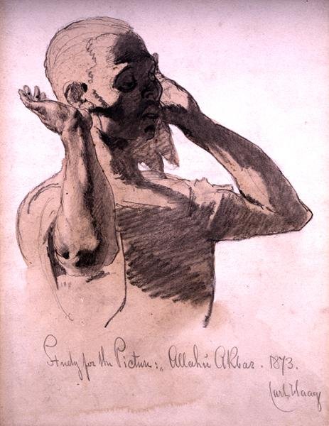 Figura Orando, um estudo para a foto, Allaha Akbar, 1873 (lápis e aguarela no papel) de Carl Haag