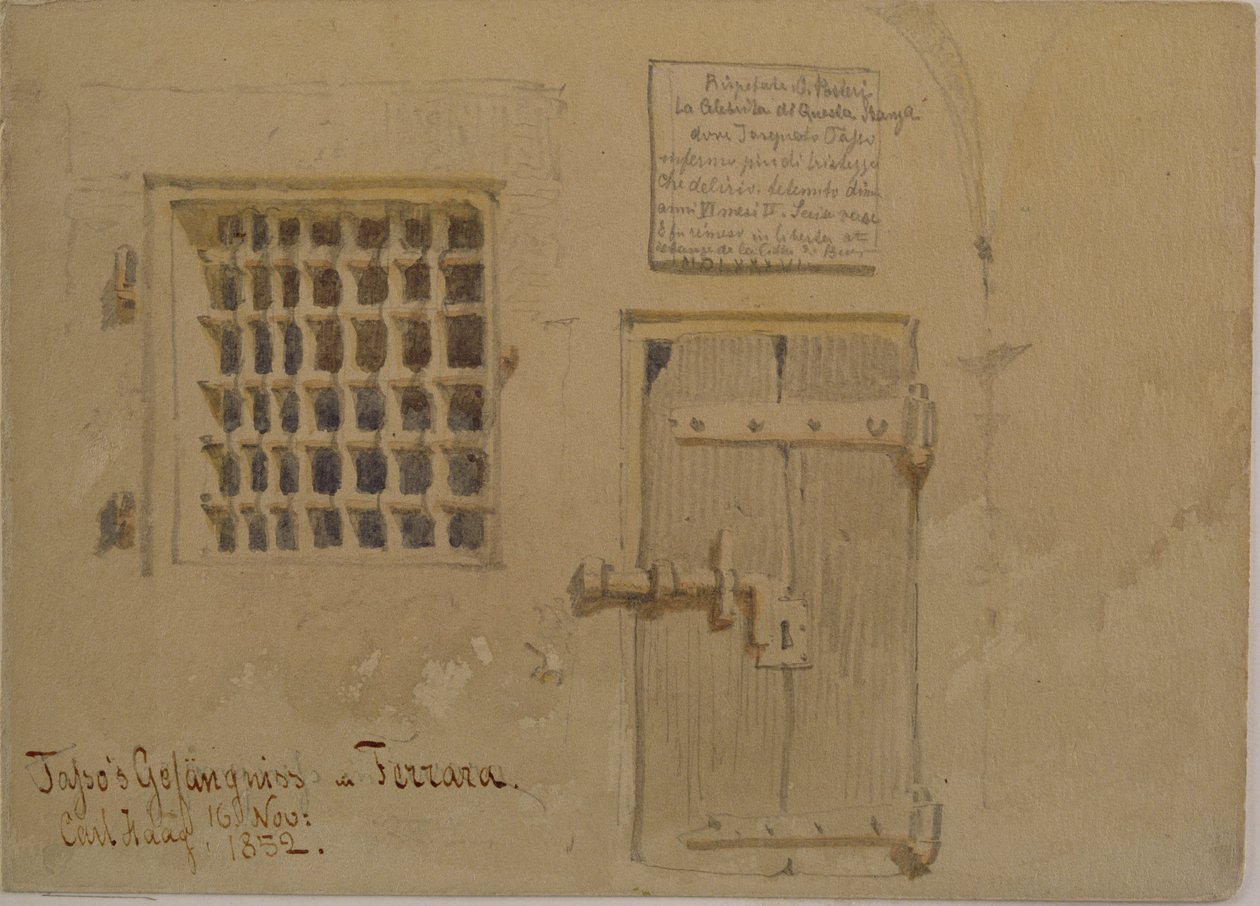 Prisão de Jasso em Ferrara, 1852 (lápis e wc no papel) de Carl Haag