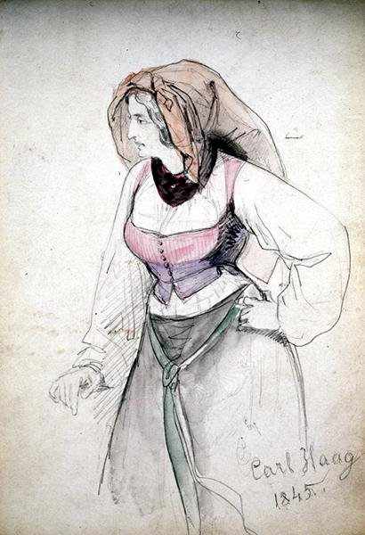 Estudo de uma senhora vestindo um traje italiano de Carl Haag
