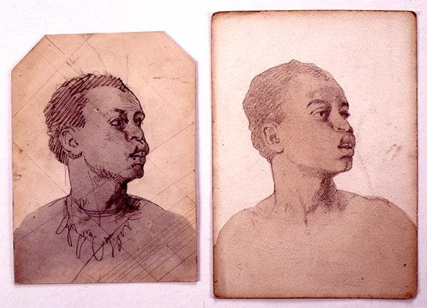 Estudo de uma cabeça africana (lápis e lavagem em papel) de Carl Haag