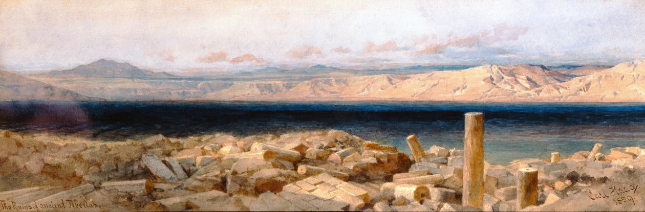 As Ruínas das Antigas Tiberíades, 1859 (wc e lápis sobre papel) de Carl Haag