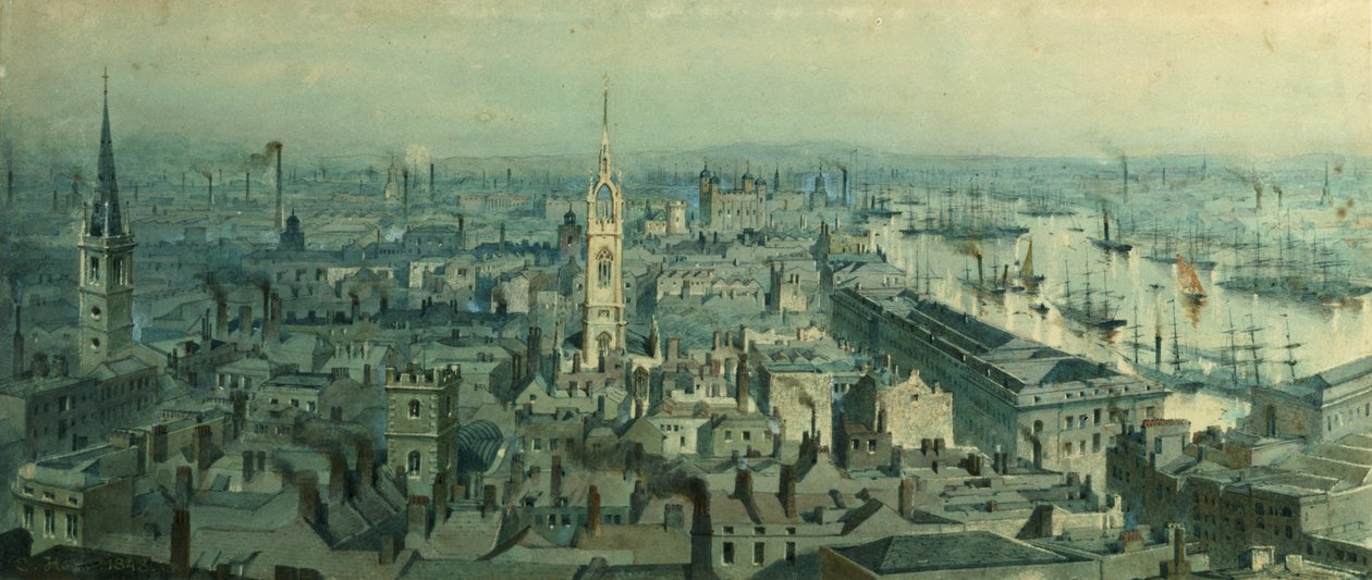 Vista, de, londres, de, monumento, olhar, leste, 1848 de Carl Haag