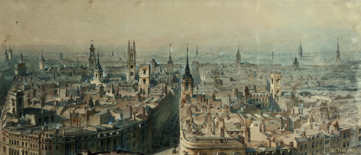 Vista, de, londres, de, monumento, olhar, norte, 1848 de Carl Haag