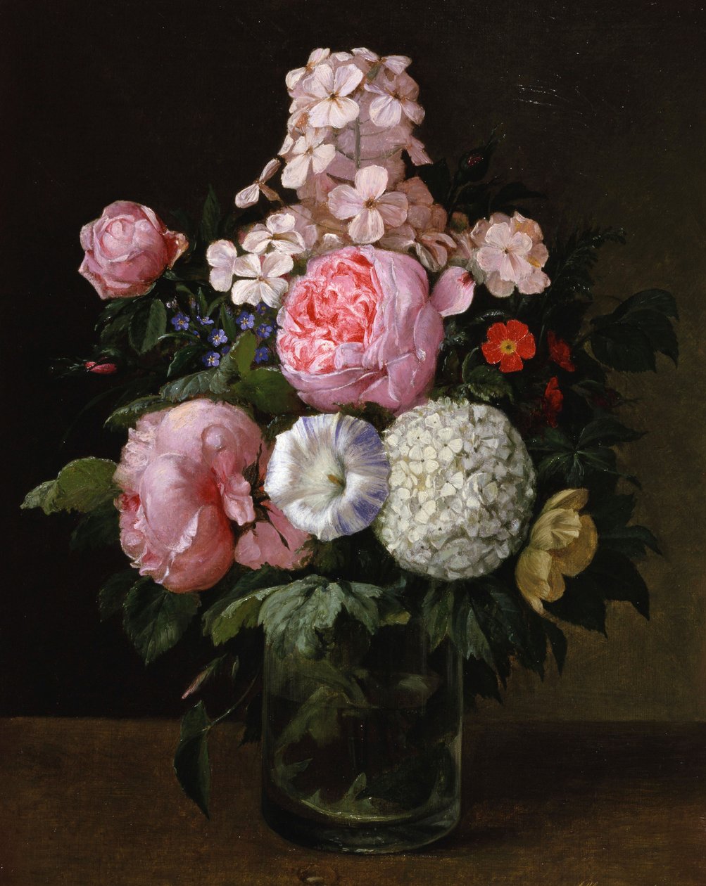 Natureza-morta de rosas cor-de-rosa e hortênsias. Pintura de Carl Henrik Koch Moller (1845-1920) Coleção particular. de Carl Henrik Koch Moller