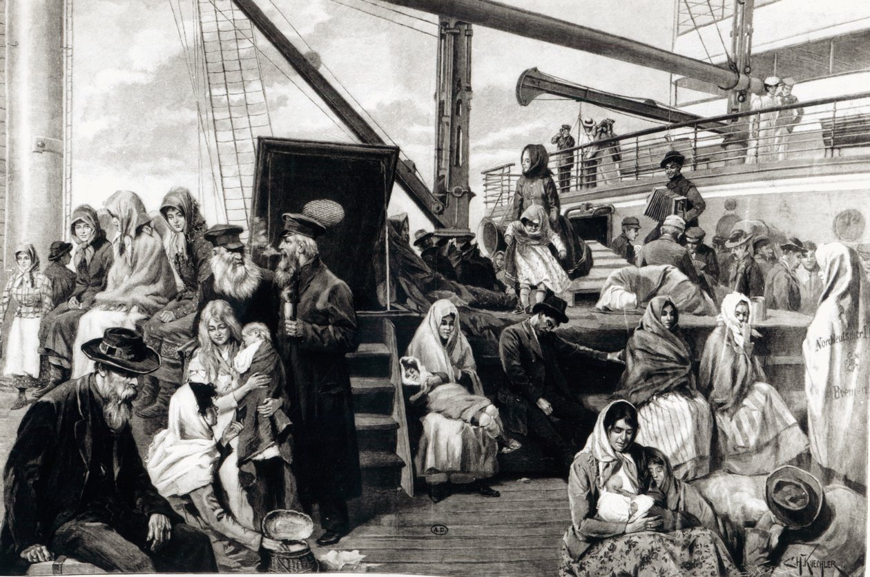 Passageiros da Steerage emigrando para os Estados Unidos da América, em 1899 de Carl Hermann Kuechler