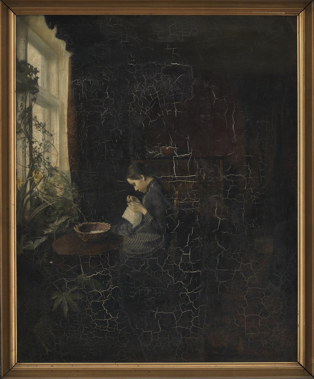 Interior com uma garota costurando de Carl Holsoe