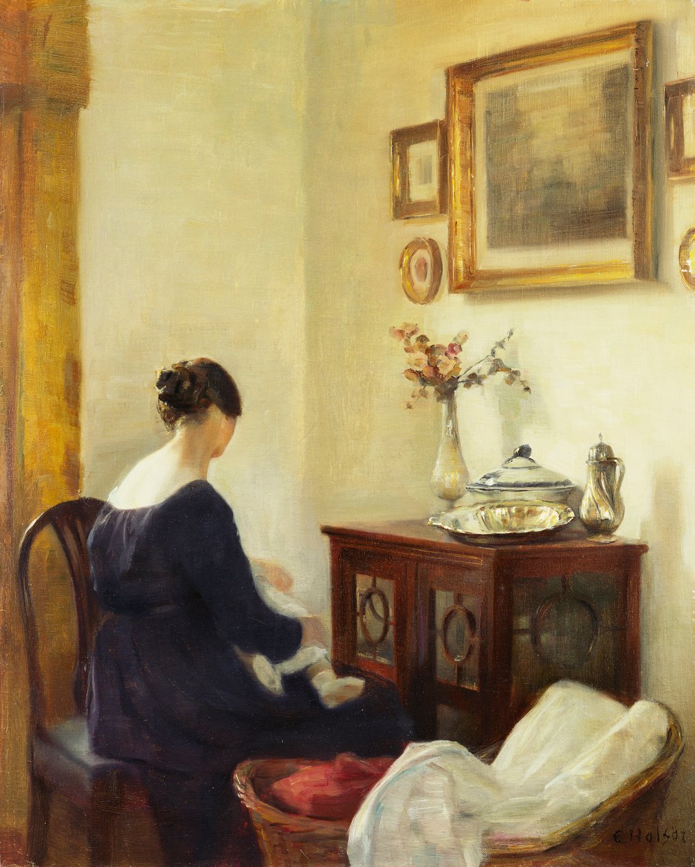 Uma mãe e uma criança em um interior (óleo sobre tela) de Carl Holsoe