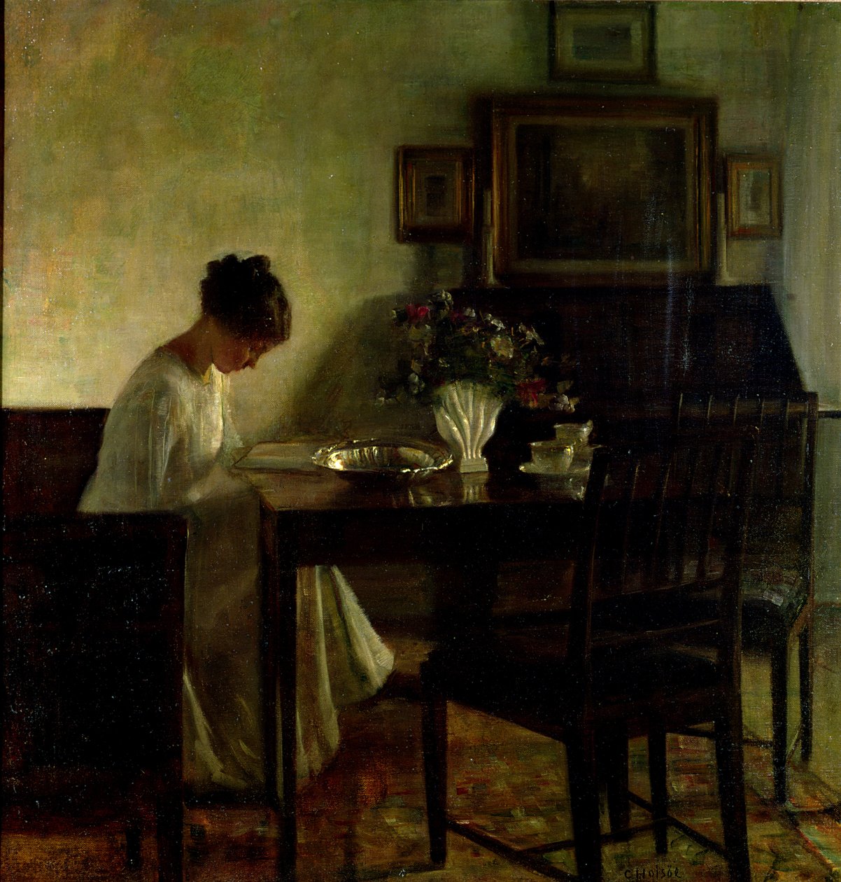 Menina, leitura, interior de Carl Holsoe