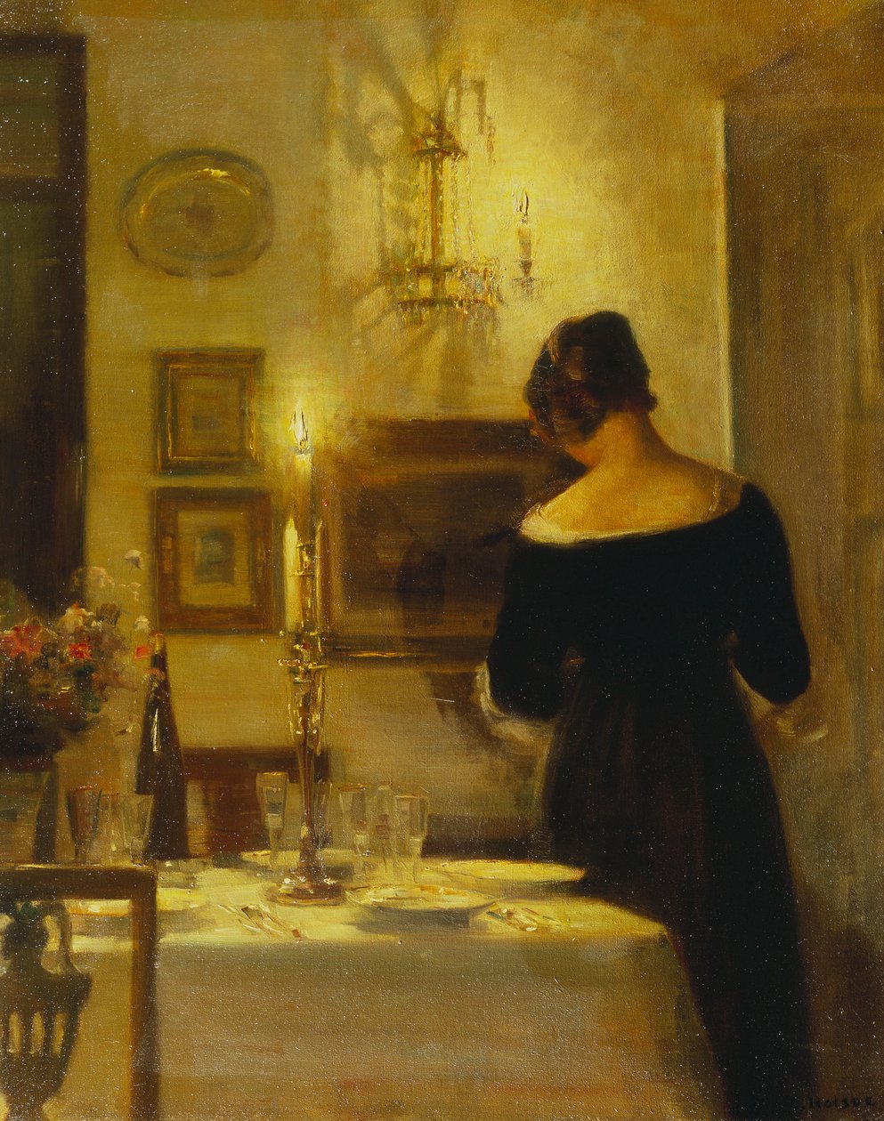 Na sala de jantar (óleo sobre tela) de Carl Holsoe