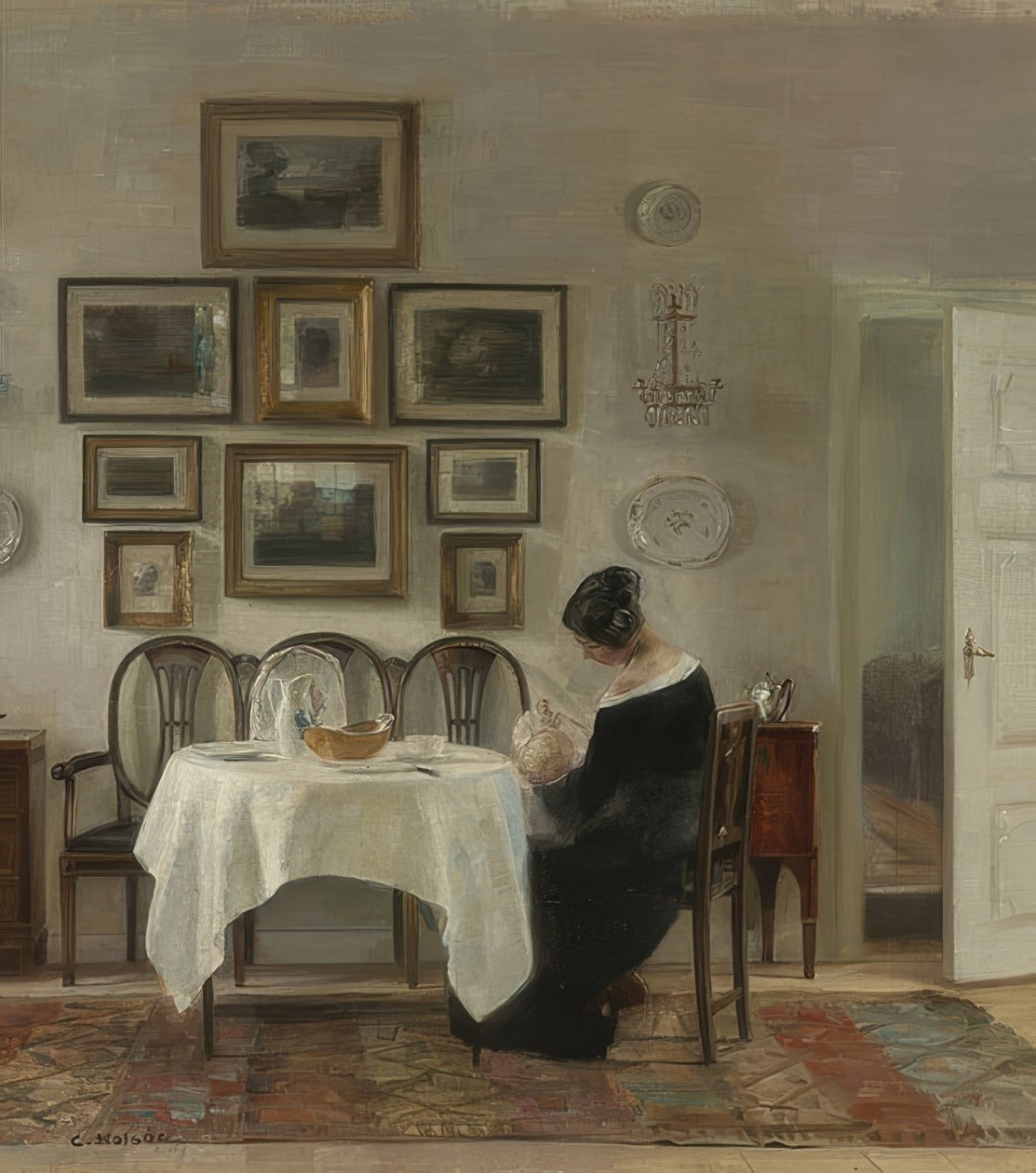 Mãe e filho à mesa de Carl Holsoe