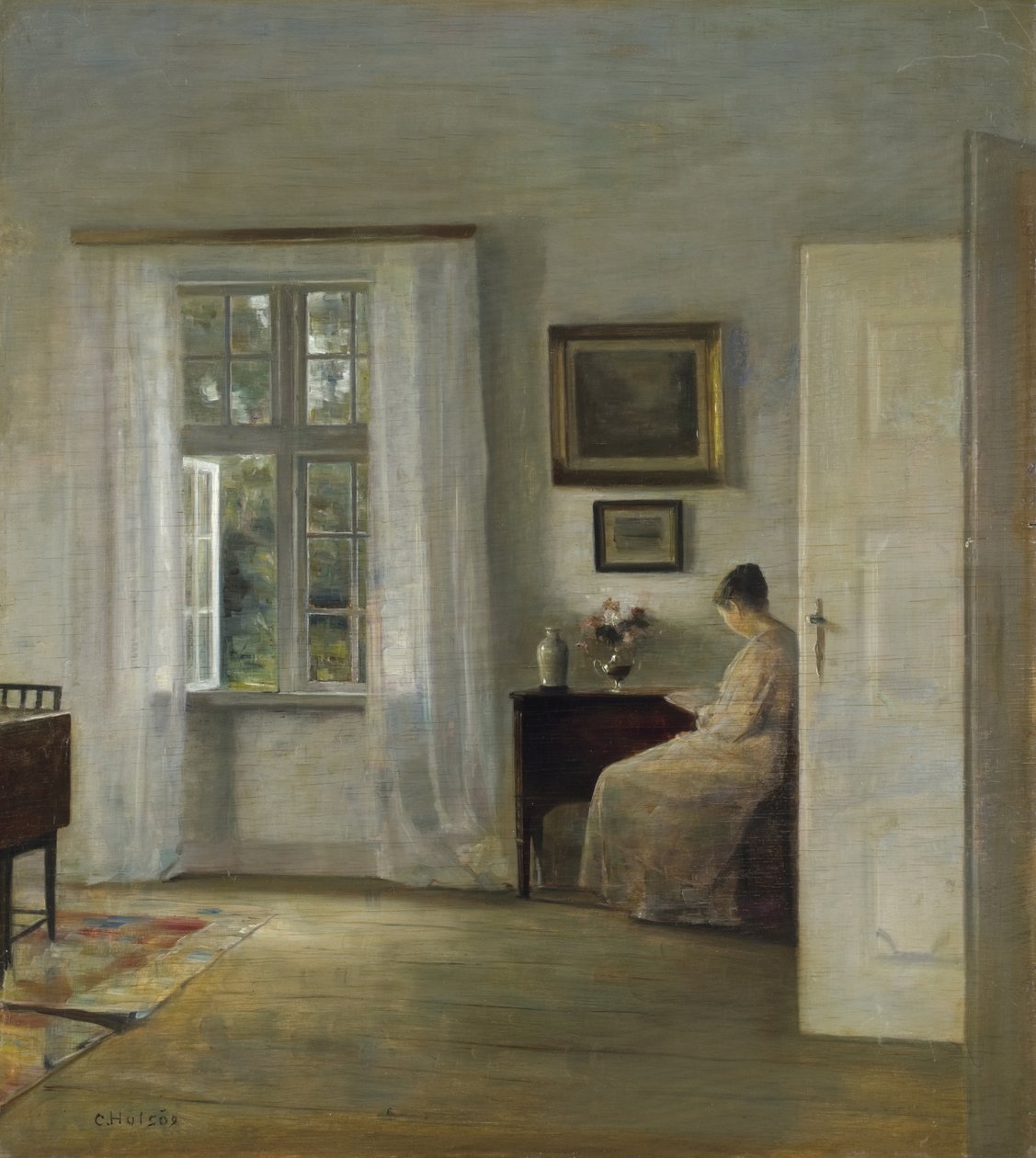 The Reader par Holsoe, Carl (1863-1935), - Óleo sobre madeira, 70x62,5 - Colecção Privada de Carl Holsoe