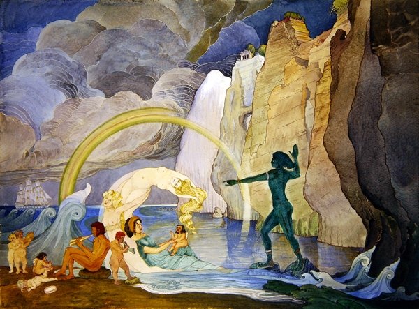 O quebra-mar (aguarela sobre papel) de Carl Johan Forsberg