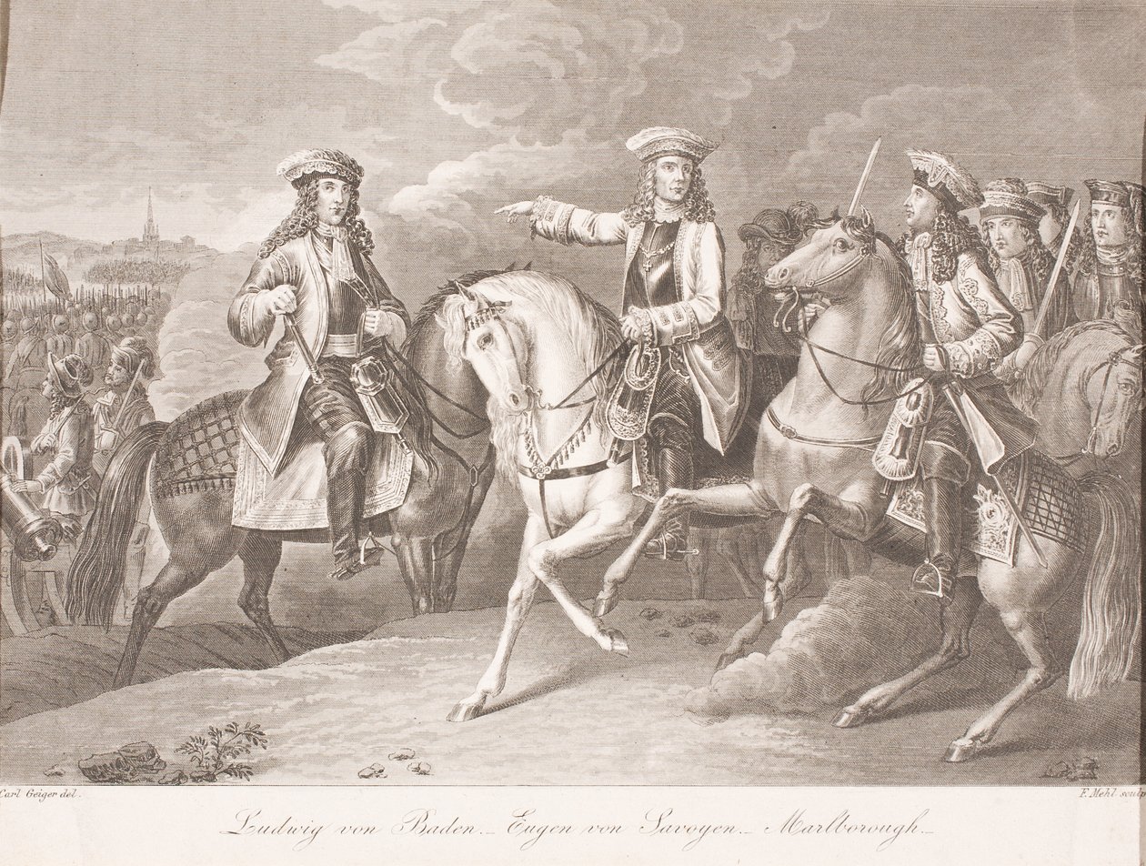 Margrave Ludwig Wilhelm de Baden-Baden, Príncipe Eugene de Savoy e John Churchill, Duque de Marlborough de Carl Joseph Geiger