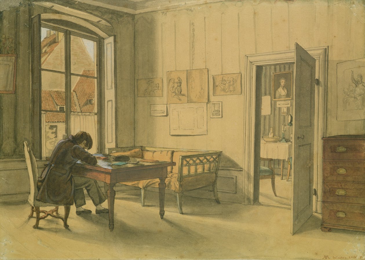 Erwin Speckter em sua casa em Munique (wc on paper) de Carl Julius Milde